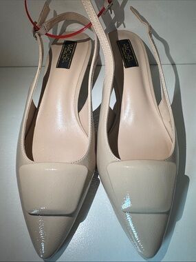 Rachel Cream Patent Leather Pointed Slingback Mules
